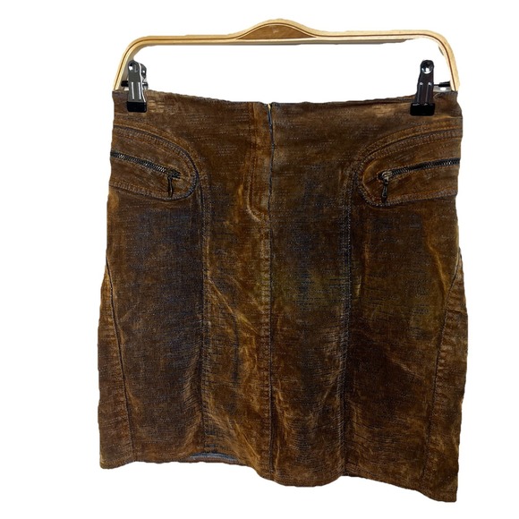 Dresses & Skirts - Maille Demoiselle Paris Tan Blue Y2K‎  90s Stretch Velvet Beyoncé Mini Skirt 3